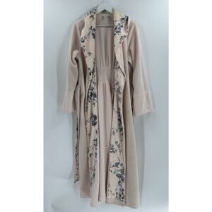 Soft Surroundings Robe Womens Large Pink Floral Belted Fleece Pockets Pleated
